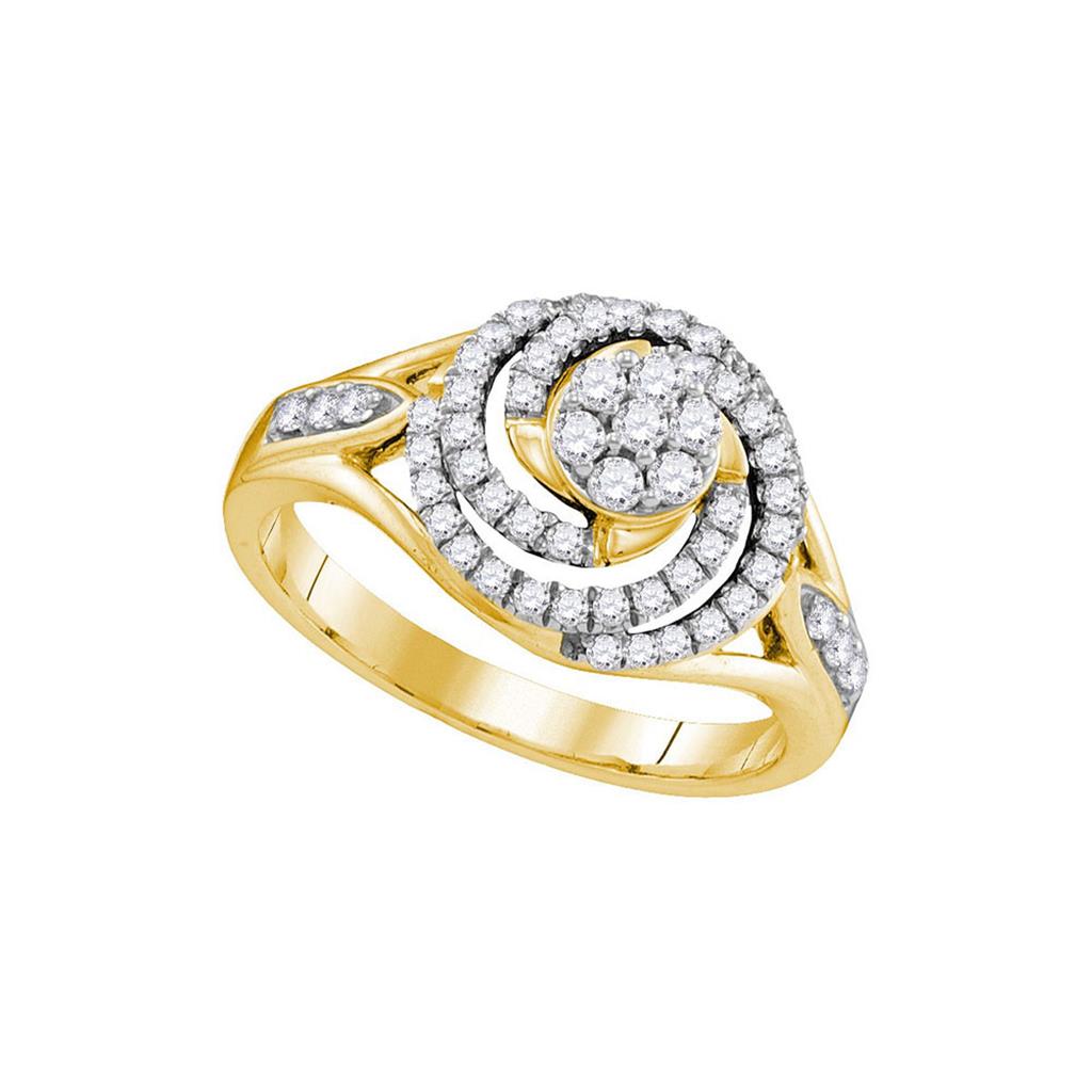 10k Yellow Gold Round Diamond Flower Cluster Swirl Ring 1/2 Cttw
