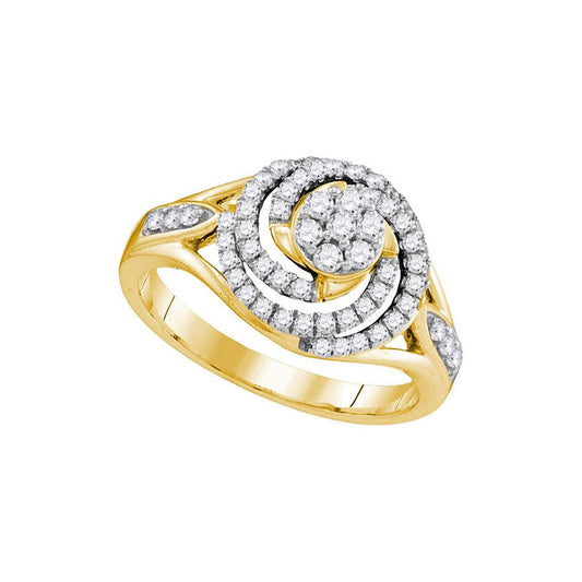 10k Yellow Gold Round Diamond Flower Cluster Swirl Ring 1/2 Cttw