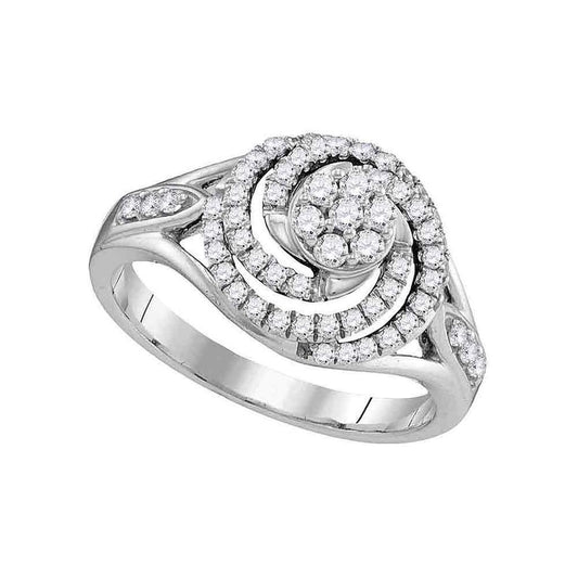 14k White Gold Round Diamond Flower Cluster Swirl Ring 1/2 Cttw