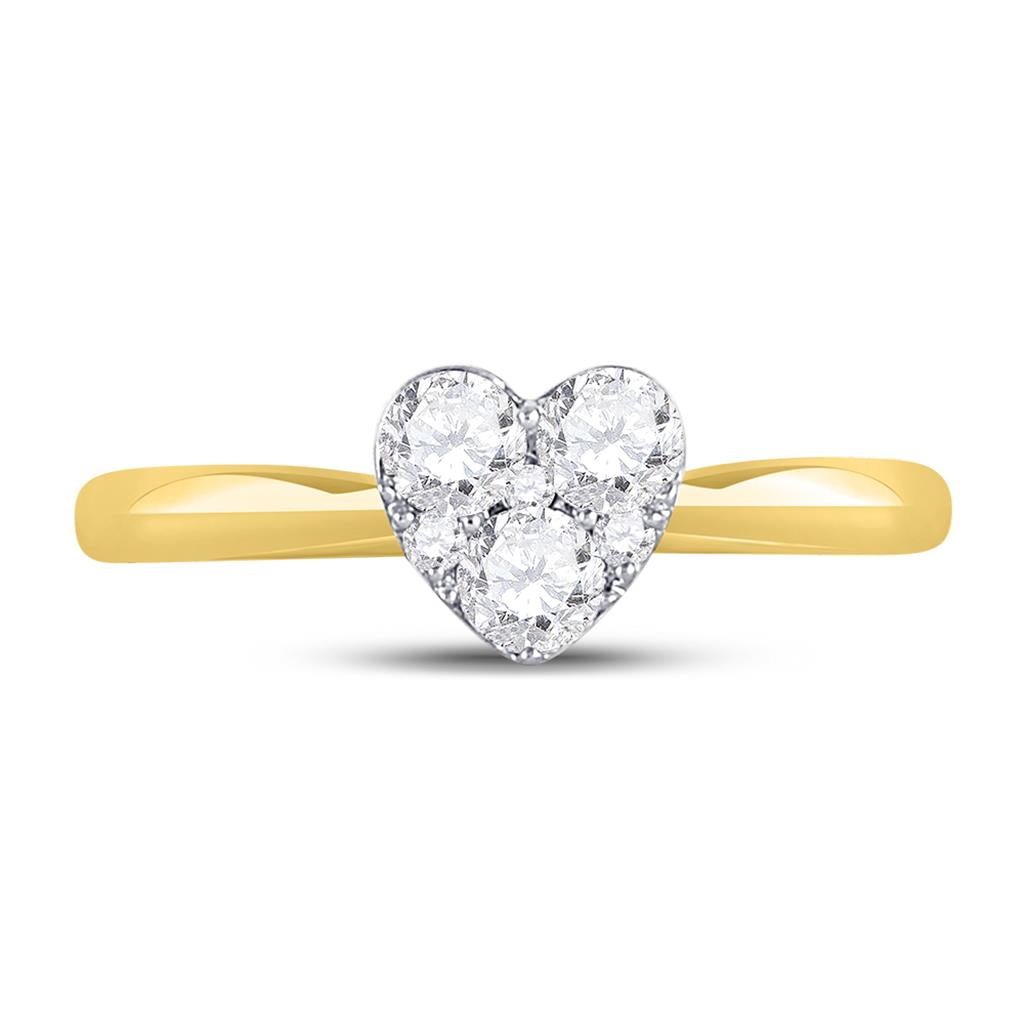 10k Yellow Gold Round Diamond Heart Cluster Ring 1/2 Cttw