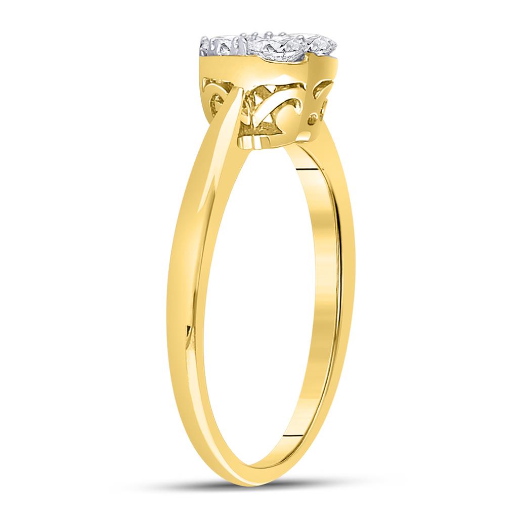 10k Yellow Gold Round Diamond Heart Cluster Ring 1/2 Cttw