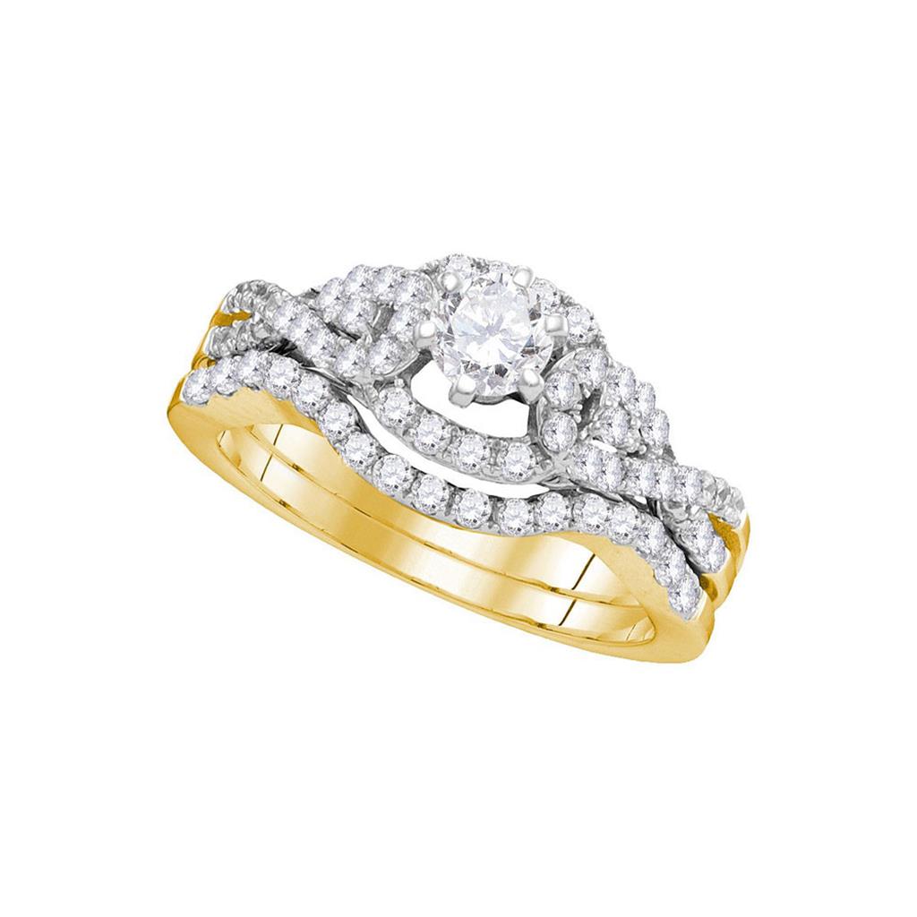14k Yellow Gold Round Diamond Woven Twist Bridal Wedding Ring Set 1 Cttw (Certified)