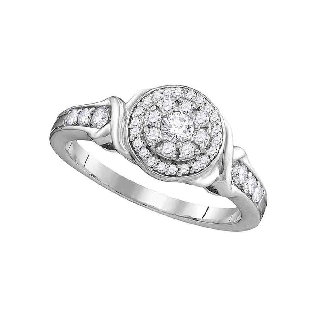 14k White Gold Round Diamond Solitaire Halo Bridal Engagement Ring 1/2 Cttw
