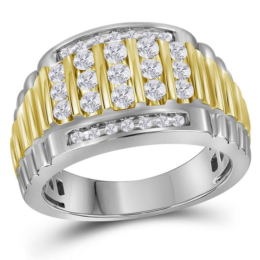 14k Two-tone White Gold Round Diamond Cluster Ring Band 1 Cttw