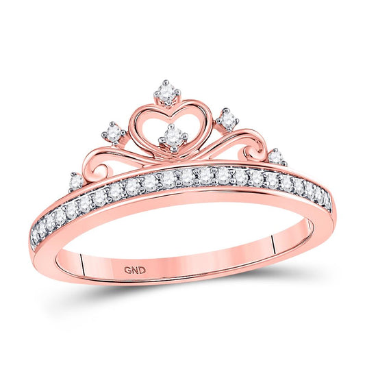 10k Rose Gold Round Diamond Crown Tiara Band Ring 1/6 Cttw