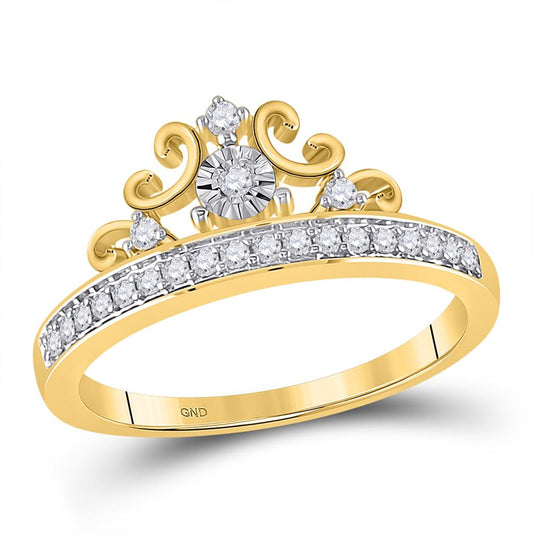 10k Yellow Gold Round Diamond Crown Tiara Band Ring 1/5 Cttw