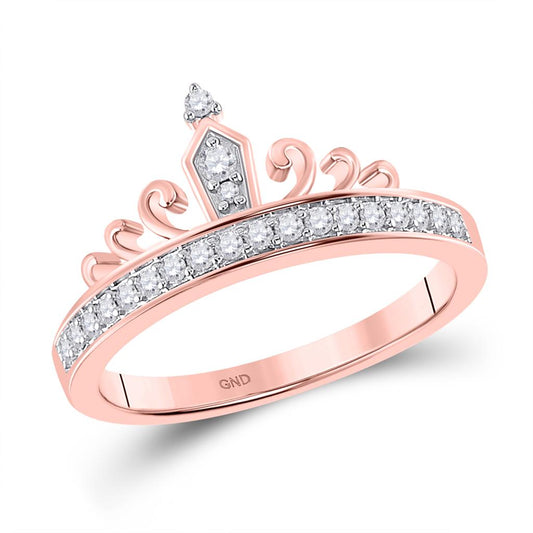 10k Rose Gold Round Diamond Crown Tiara Band Ring 1/5 Cttw