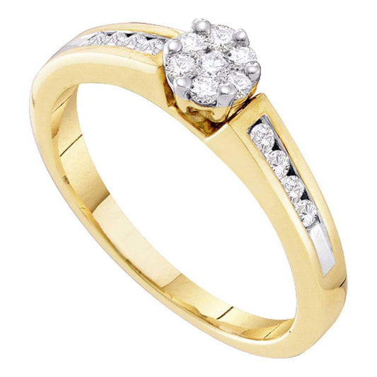 10k Yellow Gold Round Diamond Flower Cluster Ring 1/4 Cttw