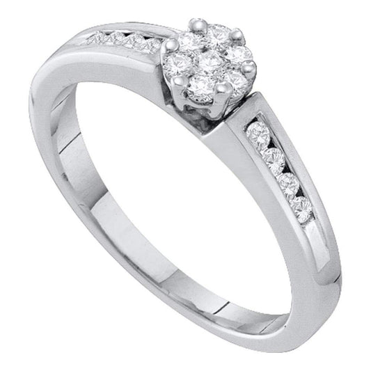 14k White Gold Round Diamond Flower Cluster Ring 1/4 Cttw