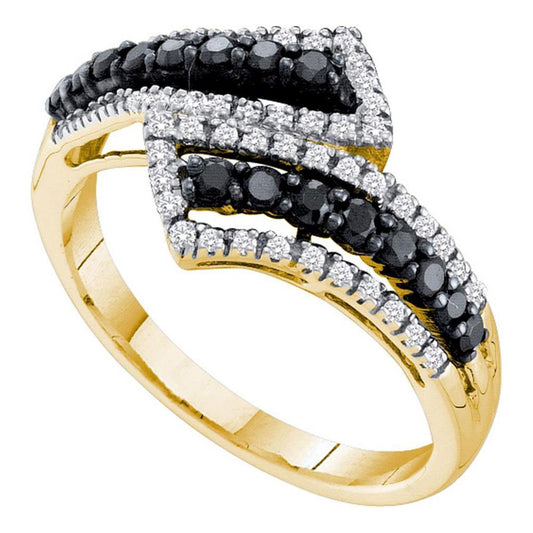 14k Yellow Gold Round Black Diamond Bypass Band Ring 1/2 Cttw
