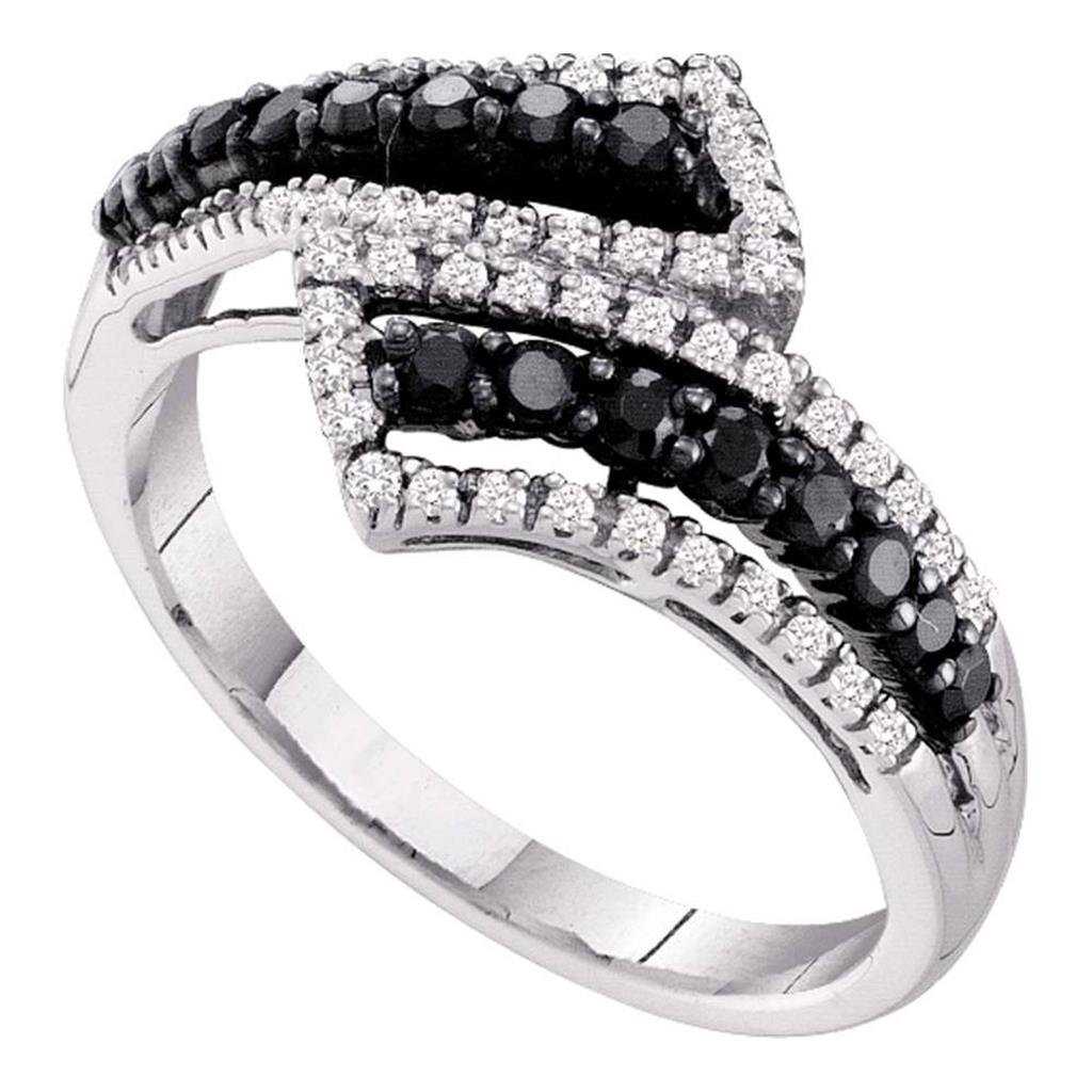 14k White Gold Round Black Diamond Bypass Band Ring 1/2 Cttw