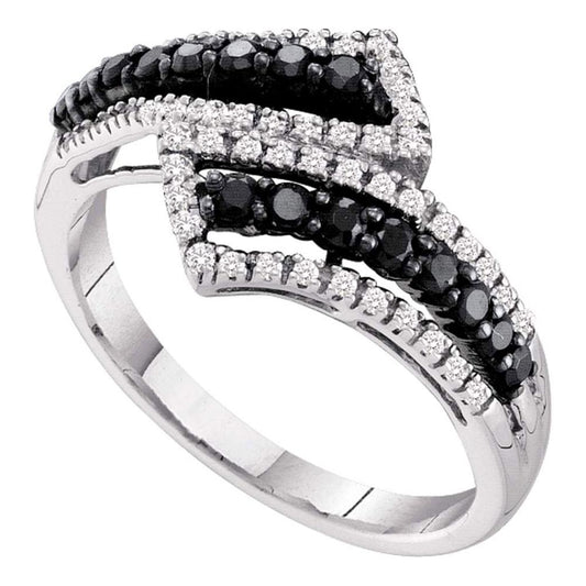 14k White Gold Round Black Diamond Bypass Band Ring 1/2 Cttw