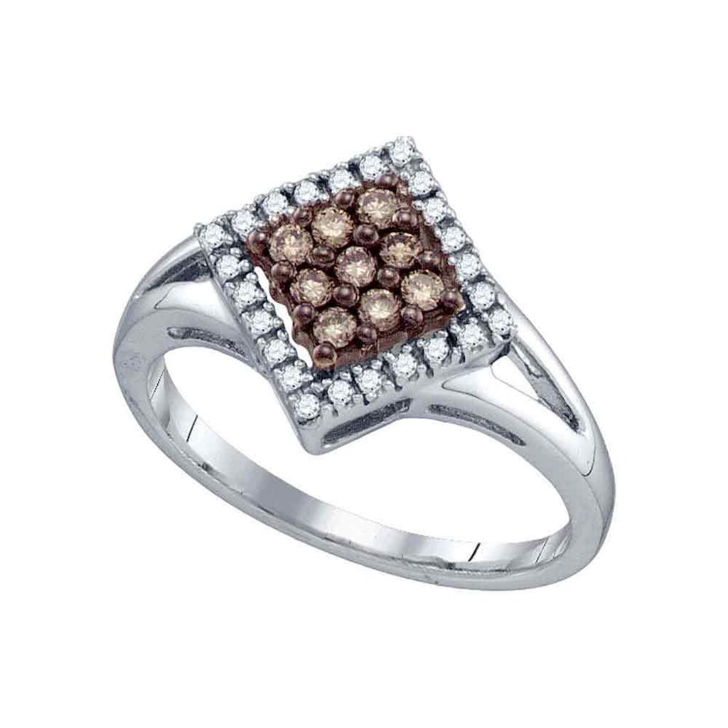 14k White Gold Brown Diamond Square Cluster Ring 1/4 Cttw