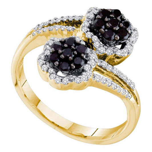 14k Yellow Gold Black Diamond Cluster Bypass Ring 1/2 Cttw