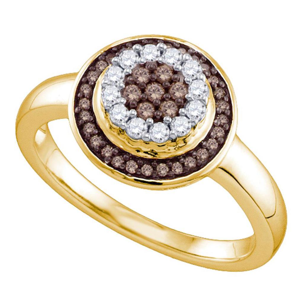 10k Yellow Gold Round Brown Diamond Cluster Ring 1/3 Cttw