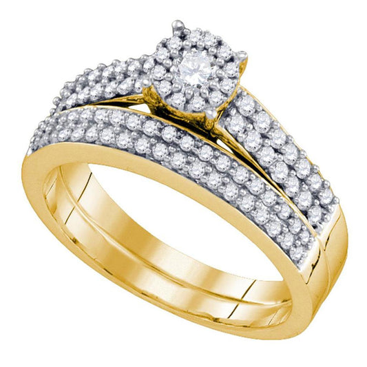14k Yellow Gold Round Diamond Bridal Wedding Ring Set 5/8 Cttw