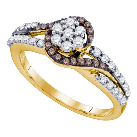 10k Yellow Gold Brown Diamond Flower Cluster Bridal Ring 1/2 Cttw