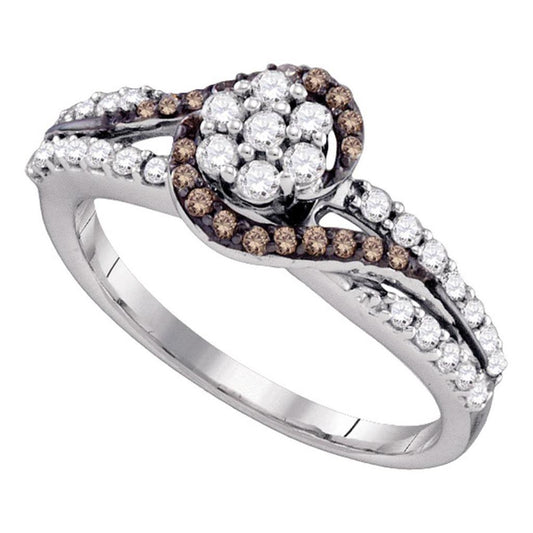 14k White Gold Brown Diamond Flower Cluster Bridal Ring 1/2 Cttw