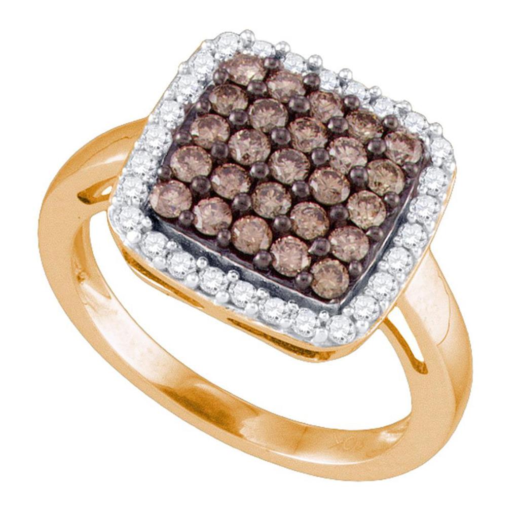 10k Rose Gold Round Brown Diamond Square Cluster Ring 1 Cttw