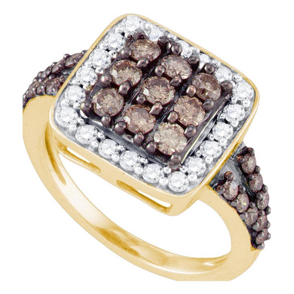 10k Yellow Gold Round Brown Diamond Square Cluster Ring 1-5/8 Cttw