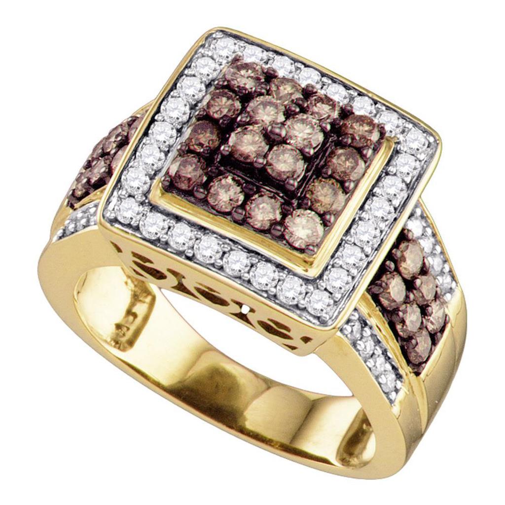 10k Yellow Gold Brown Diamond Square Cluster Ring 1-1/2 Cttw
