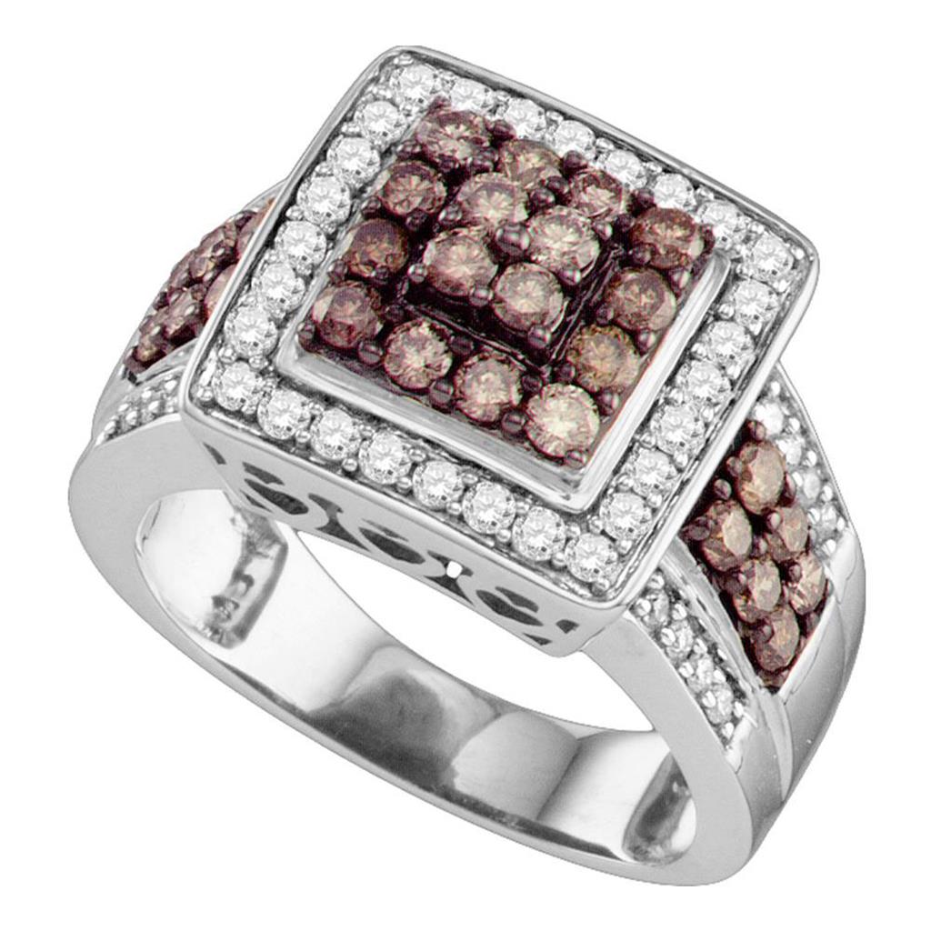 14k White Gold Round Brown Diamond Square Cluster Ring 1-1/2 Cttw