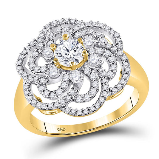 10k Yellow Gold Round Diamond Flower Solitaire Fashion Ring 1 Cttw