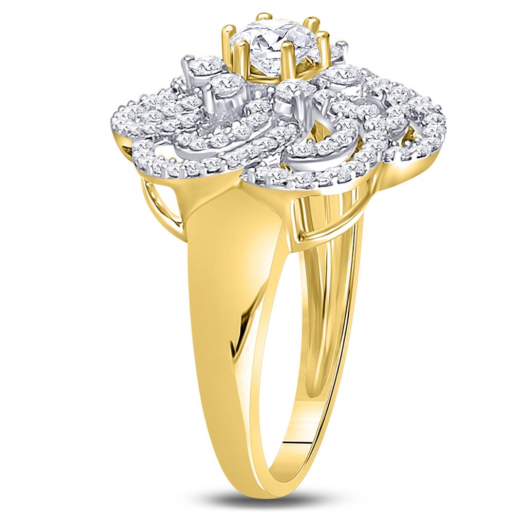 10k Yellow Gold Round Diamond Flower Solitaire Fashion Ring 1 Cttw