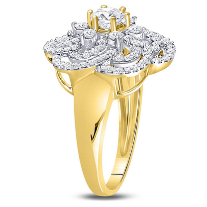 10k Yellow Gold Round Diamond Flower Solitaire Fashion Ring 1 Cttw