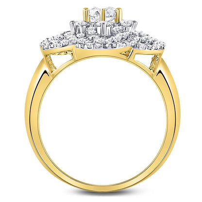 10k Yellow Gold Round Diamond Flower Solitaire Fashion Ring 1 Cttw