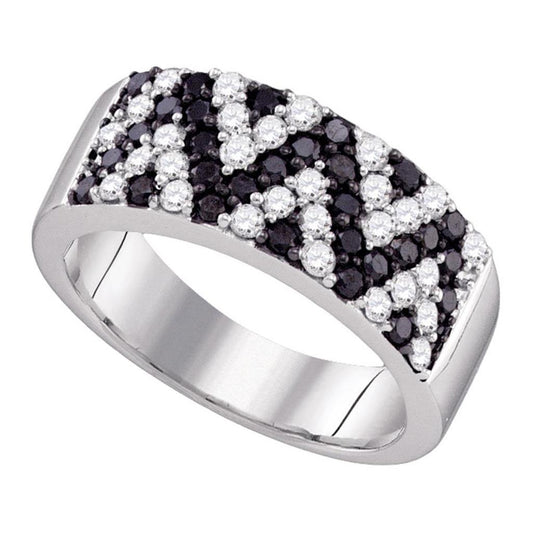 14k White Gold Round Black Diamond Chevron Band Ring 1 Cttw