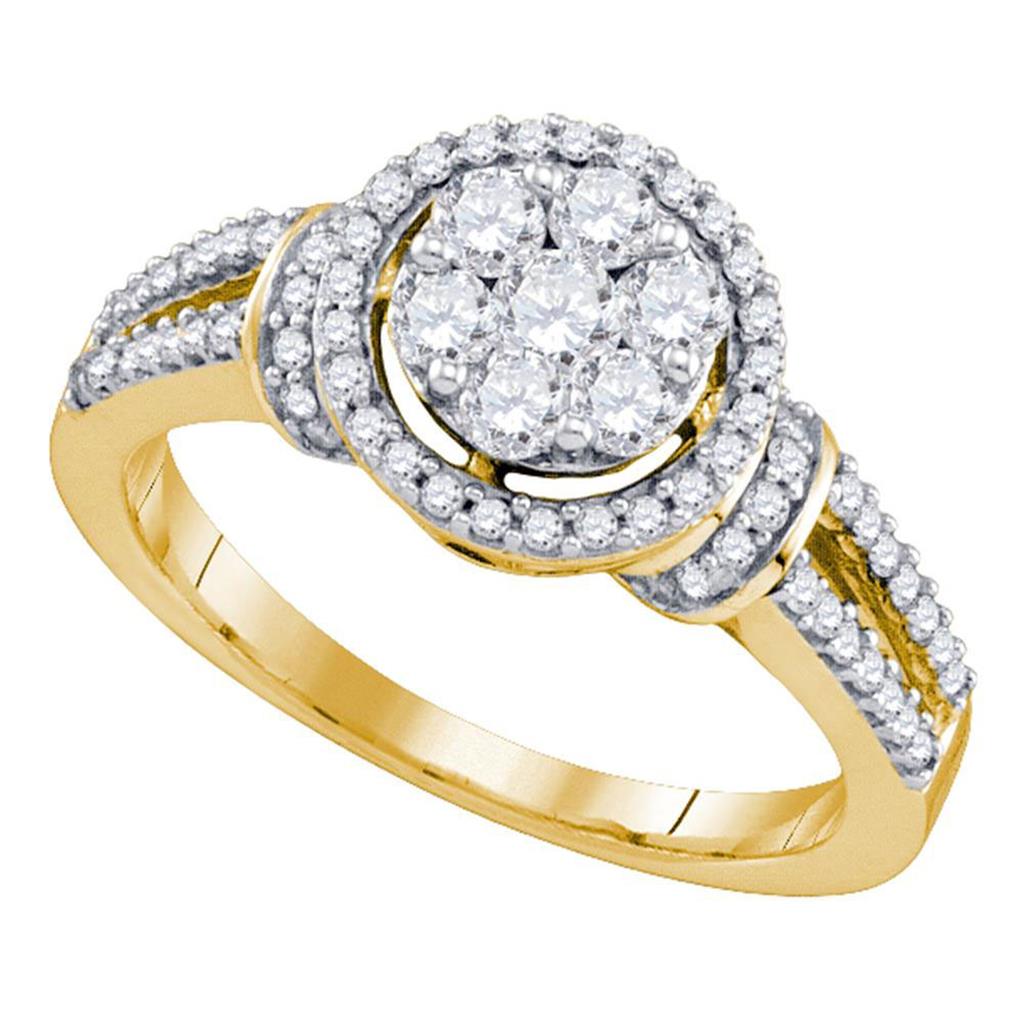 10k Yellow Gold Round Diamond Flower Cluster Ring 3/4 Cttw