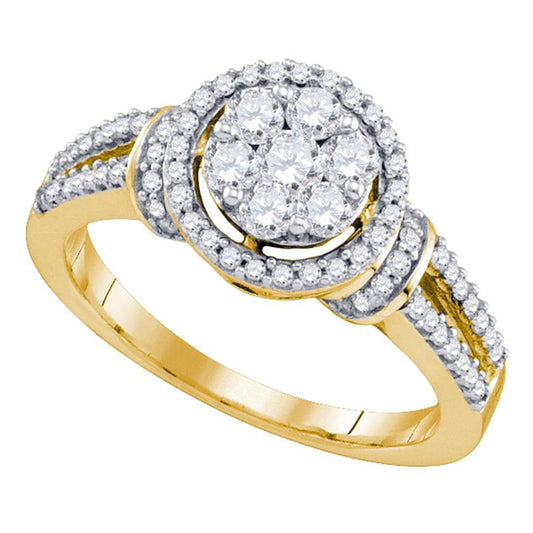 10k Yellow Gold Round Diamond Flower Cluster Ring 3/4 Cttw