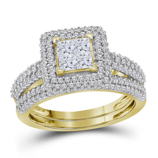 14k Yellow Gold Princess Diamond Bridal Wedding Ring Set 1-1/4 Cttw
