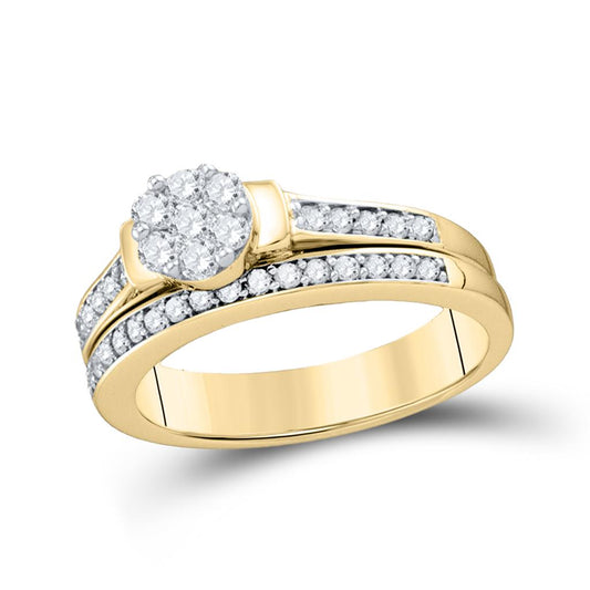 10k Yellow Gold Diamond Cluster Bridal Wedding Ring Set 1/2 Cttw
