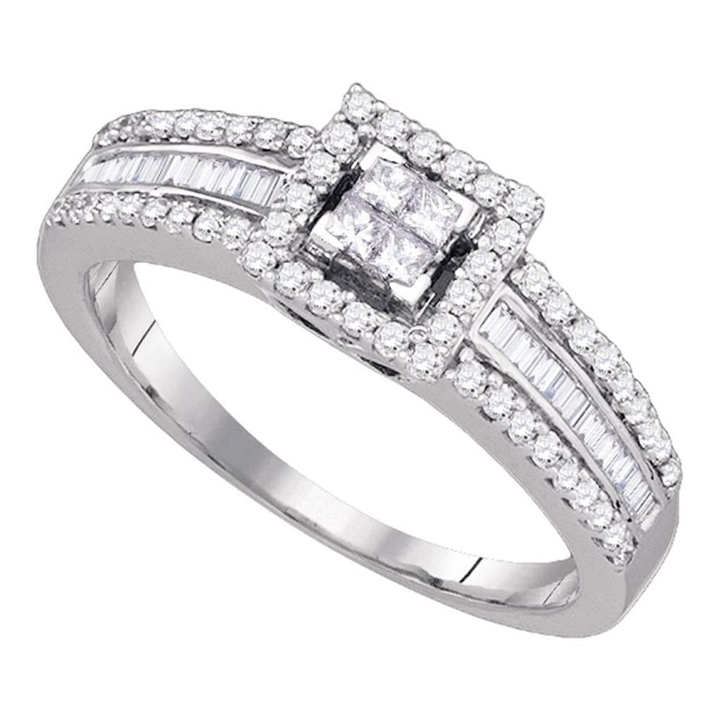 14k White Gold Princess Diamond Halo Ring 1/2 Cttw