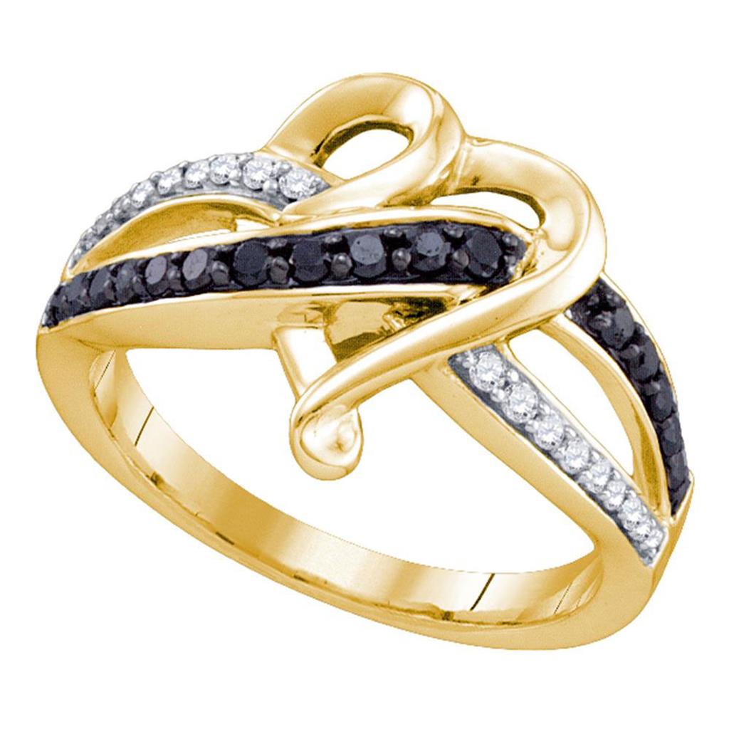 10k Yellow Gold Round Black Diamond Heart Ring 1/3 Cttw