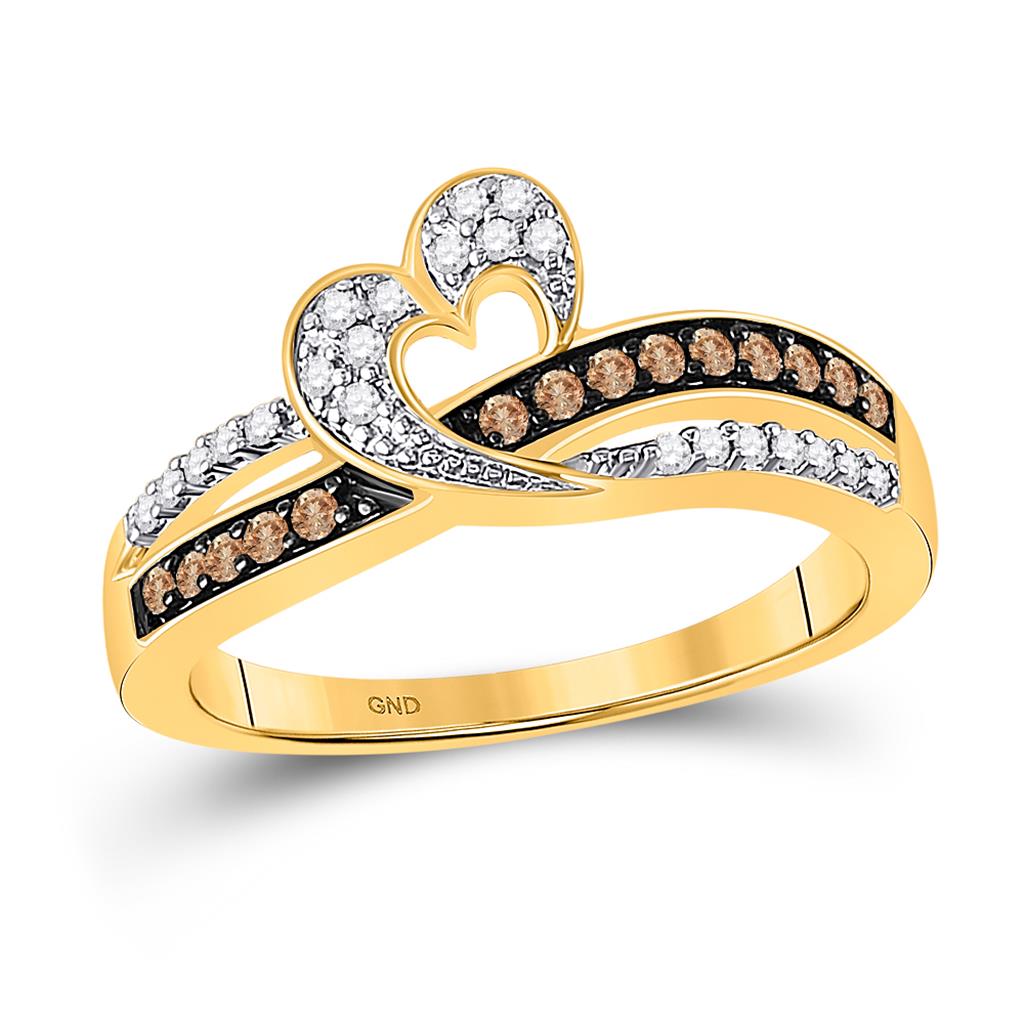 10k Yellow Gold Round Brown Diamond Heart Ring 1/4 Cttw