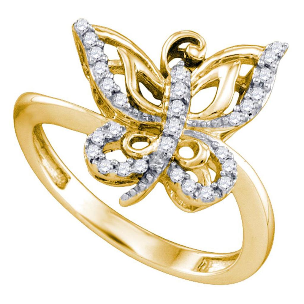 10k Yellow Gold Round Diamond Butterfly Bug Ring 1/5 Cttw