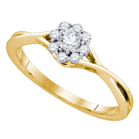 14k Yellow Gold Round Diamond Flower Cluster Promise Ring 1/4 Cttw