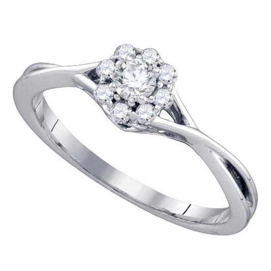 14k White Gold Round Diamond Flower Cluster Promise Ring 1/4 Cttw