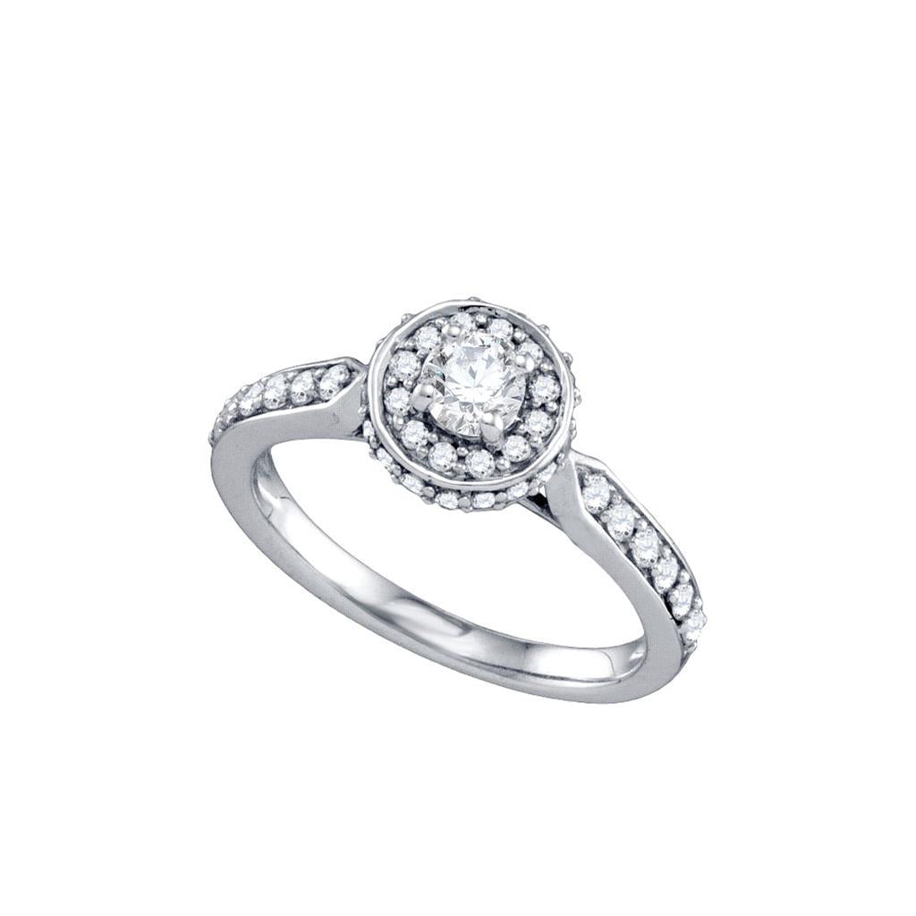 14k White Gold Round Diamond Halo Bridal Engagement Ring 3/4 Cttw