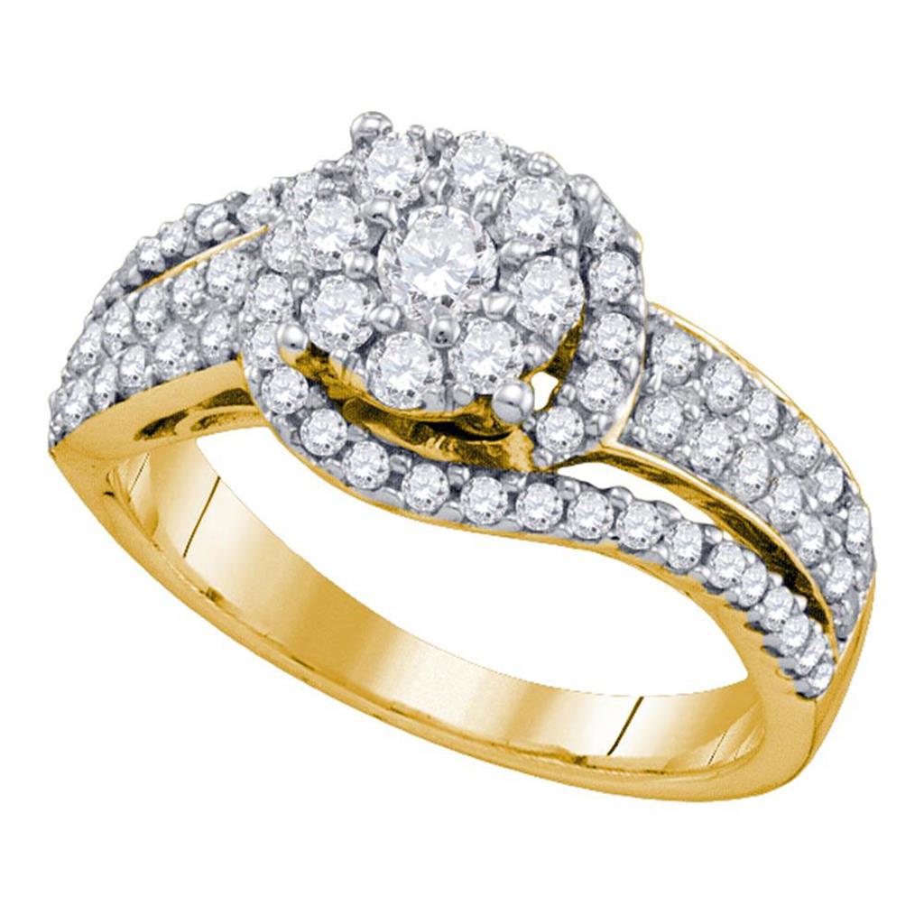 10k Yellow Gold Round Diamond Flower Cluster Ring 7/8 Cttw