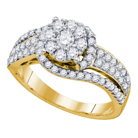 10k Yellow Gold Round Diamond Flower Cluster Ring 7/8 Cttw