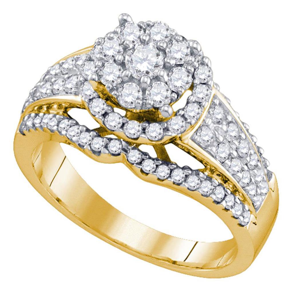 10k Yellow Gold Round Diamond Flower Cluster Ring 1 Cttw