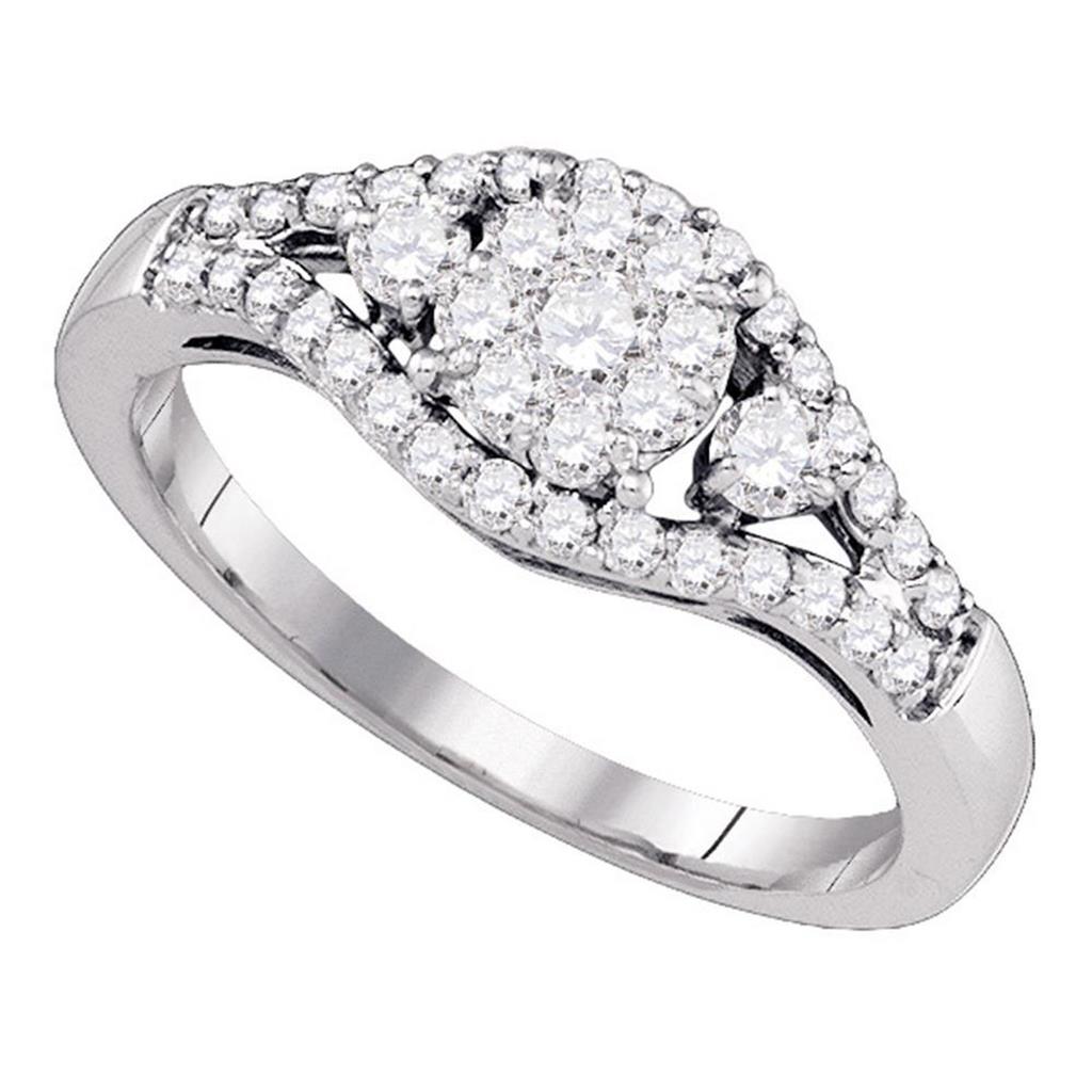 14k White Gold Round Diamond Flower Cluster Ring 5/8 Cttw