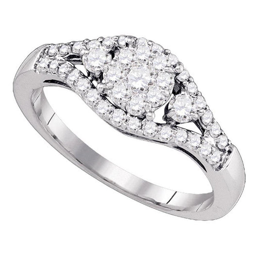 14k White Gold Round Diamond Flower Cluster Ring 5/8 Cttw