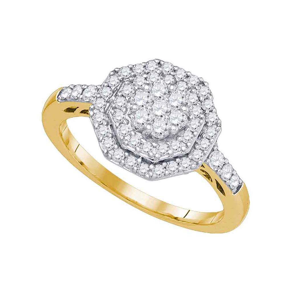 10k Yellow Gold Round Diamond Octagon Cluster Ring 5/8 Cttw