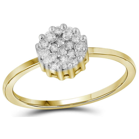 14k Yellow Gold Round Diamond Flower Cluster Ring 1/4 Cttw