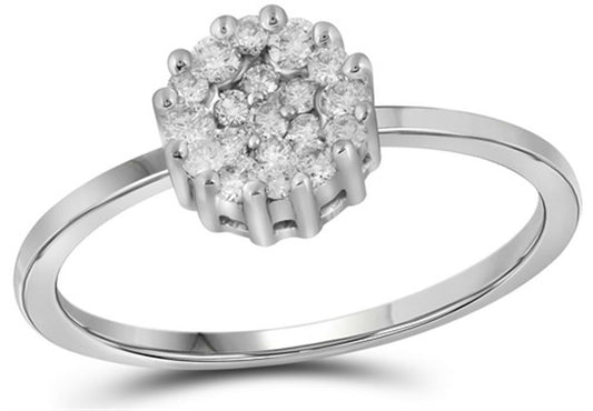 14k White Gold Round Diamond Flower Cluster Ring 1/4 Cttw